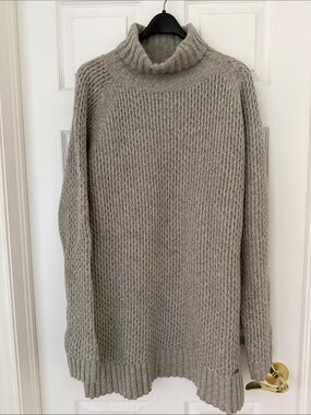 Barbour  Chunky Gray Ribbed Turtleneck Sweater, Size UK 18 🇬🇧